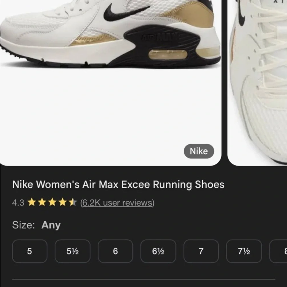 Nike Air Max Excee White and Metallic Gold Shoes - 8.5 Women’s - Picture 6 of 7